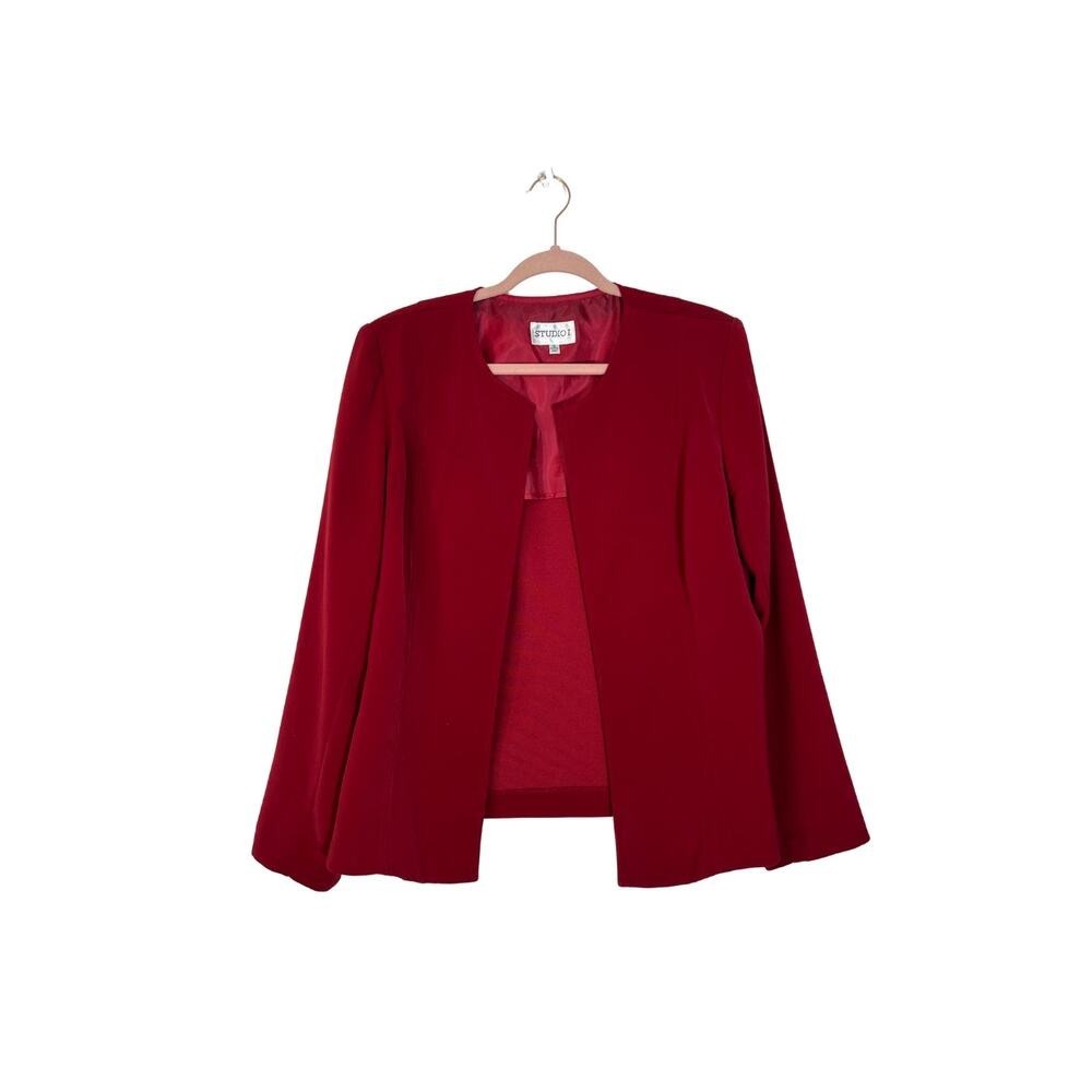 Studio I Red Removable Shoulder Pads No Pockets Light Weight Open Blazer Size 16